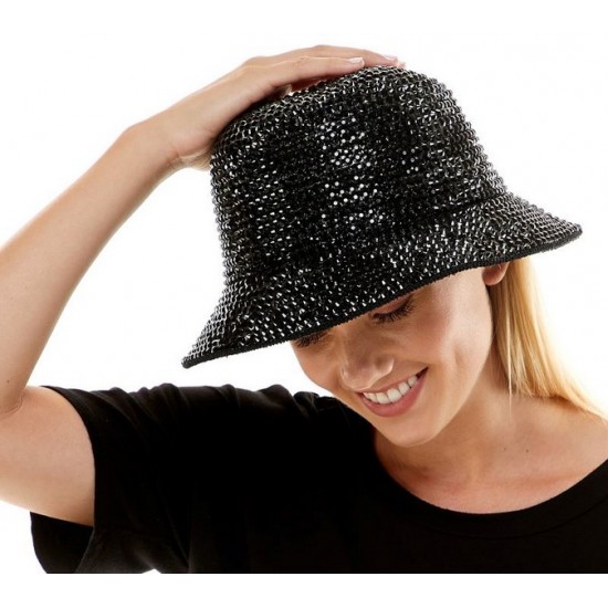 Black Rhinestone Bucket Hat