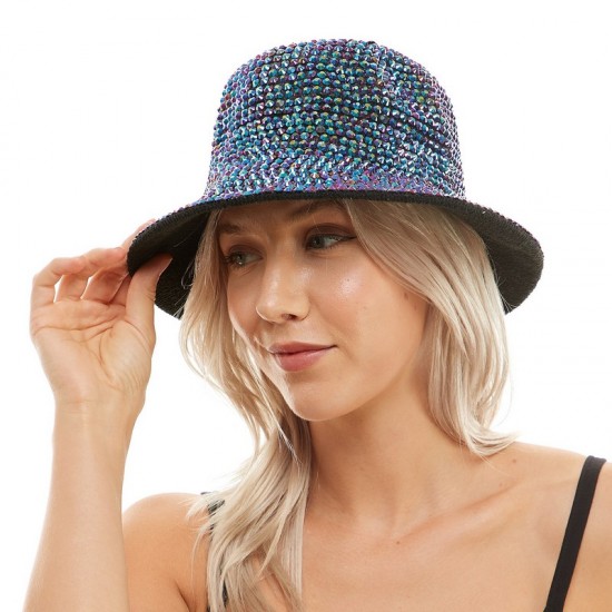 Iridescent Rhinestone Bucket Hat