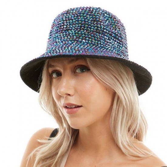 Iridescent Rhinestone Bucket Hat