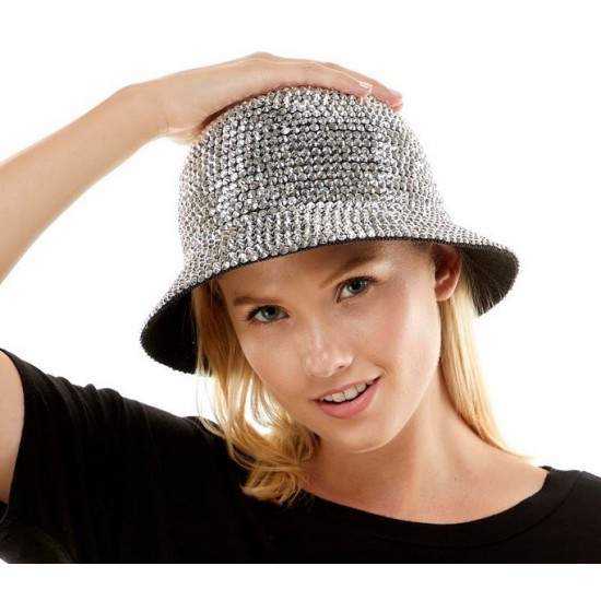 Silver Rhinestone Bucket Hat