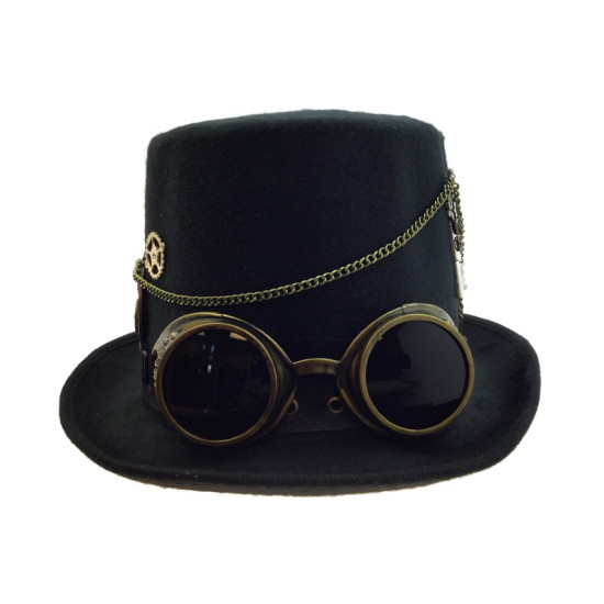 Black Steampunk Chain Goggles Top Hat
