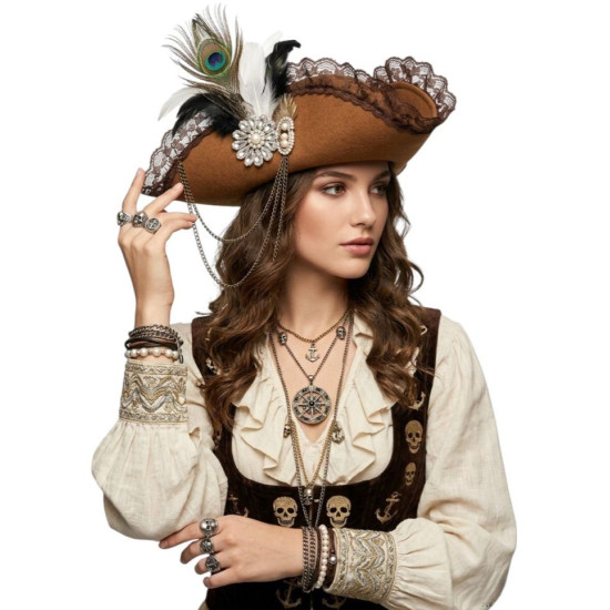Brown Feather Pirate Hat
