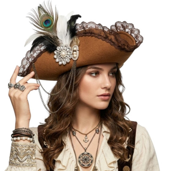Brown Feather Pirate Hat