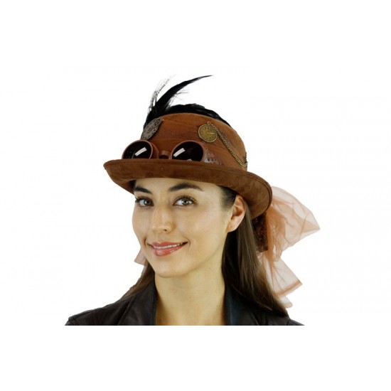 Brown Steampunk Bowler Hat with Goggles