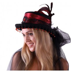 Black and Red Victorian Feather Hat Black and Red Victorian Feather Hat