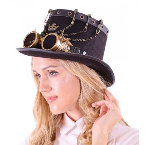 Black Chain Steampunk Top Hat