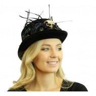 Black Skull Feather Top Hat