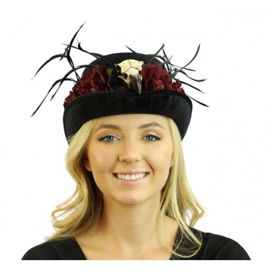Red Skull Feather Top Hat