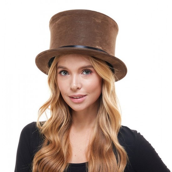Brown Faux Suede Top Hat