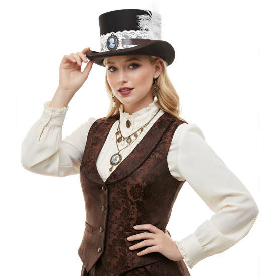 Brown Lace Cameo Top Hat
