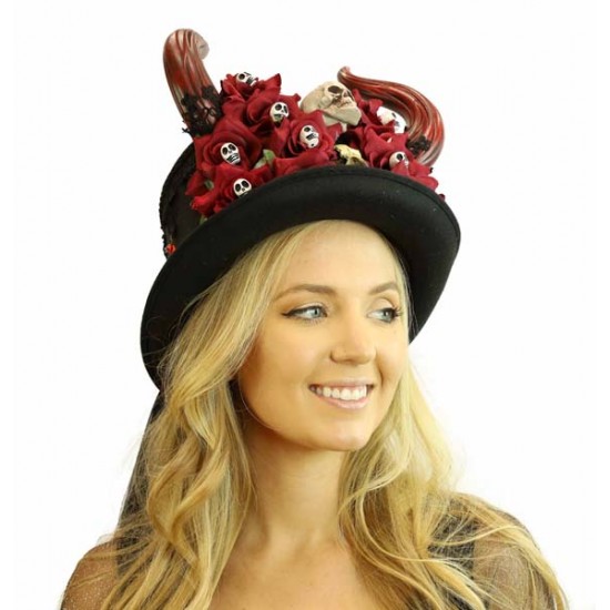 Red Devil Horn Skull Hat
