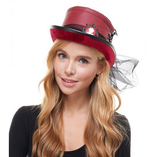 Red Cameo Steampunk Hat