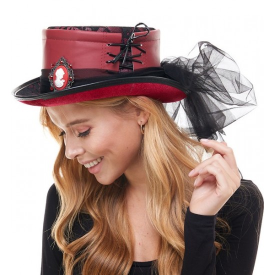 Red Cameo Steampunk Hat