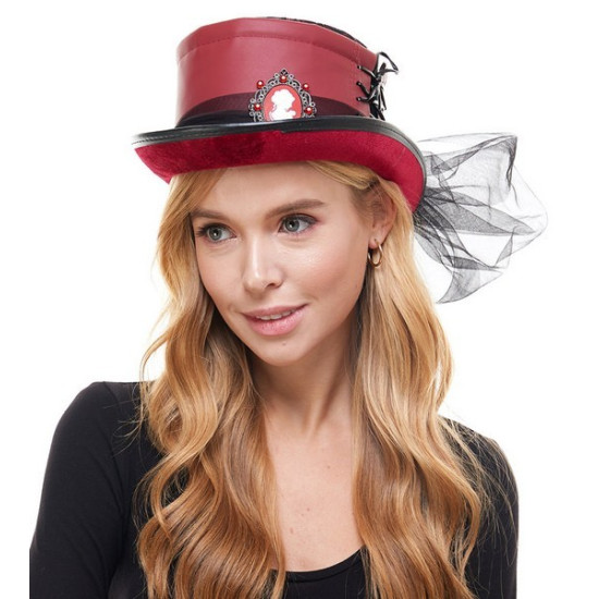 Red Cameo Steampunk Hat