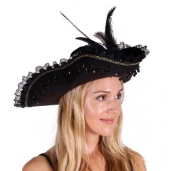 Black Pirate Hat with Chain & Feathers Black Pirate Hat with Chain & Feathers