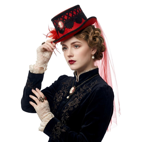 Red and Black Victorian Top Hat