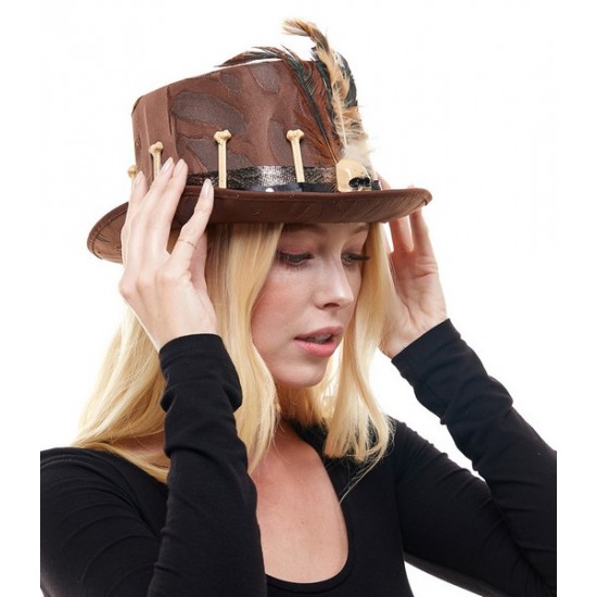 Brown Witch Doctor Skull Hat