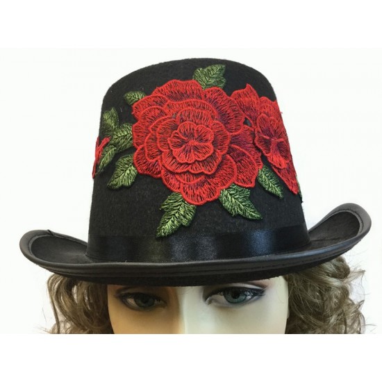 Rose Embroidered Top Hat Rose Embroidered Top Hat