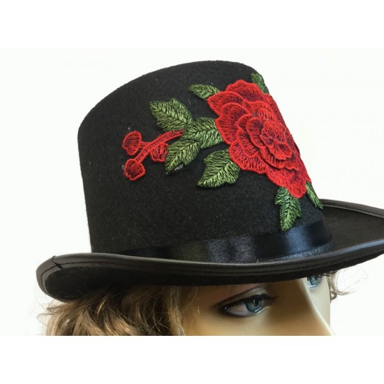 Rose Embroidered Top Hat Rose Embroidered Top Hat