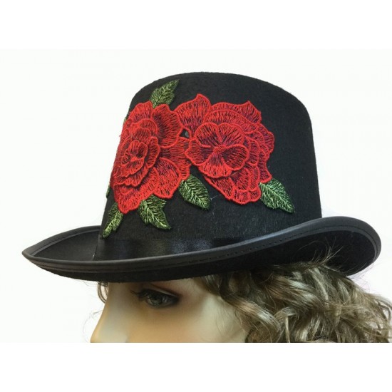 Rose Embroidered Top Hat Rose Embroidered Top Hat