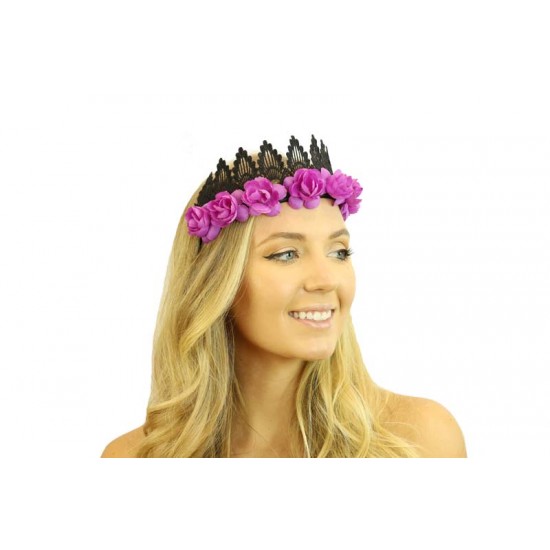 Purple Rose & Black Crown Headband