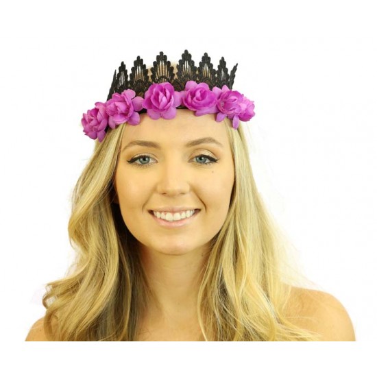 Purple Rose & Black Crown Headband
