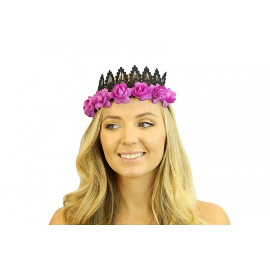 Purple Rose & Black Crown Headband