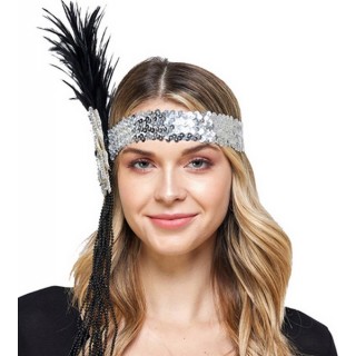 Silver Sequin Flapper Headband | KBW GLOBAL CORP display picture 2
