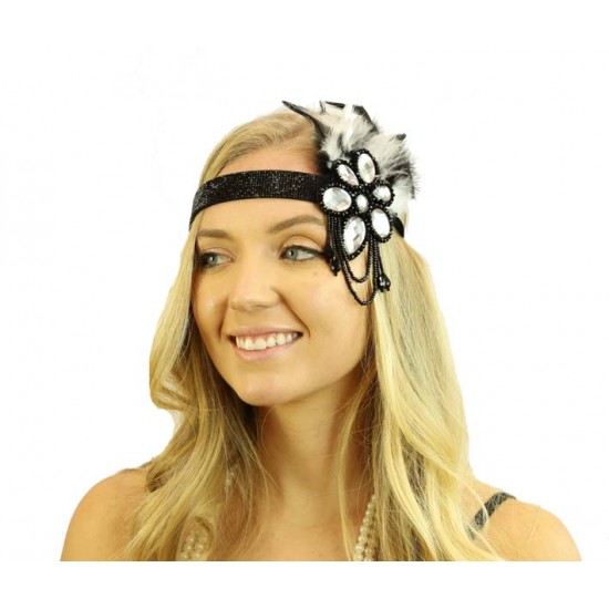 Black Glitter Flapper Headband