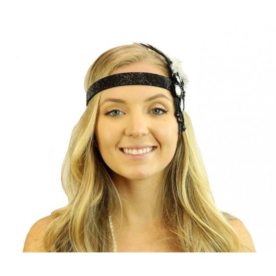 Black Glitter Flapper Headband
