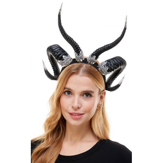 Silver Deluxe Black Horns Headpiece Silver Deluxe Black Horns Headpiece