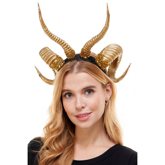 Gold Deluxe Black Horns Headpiece