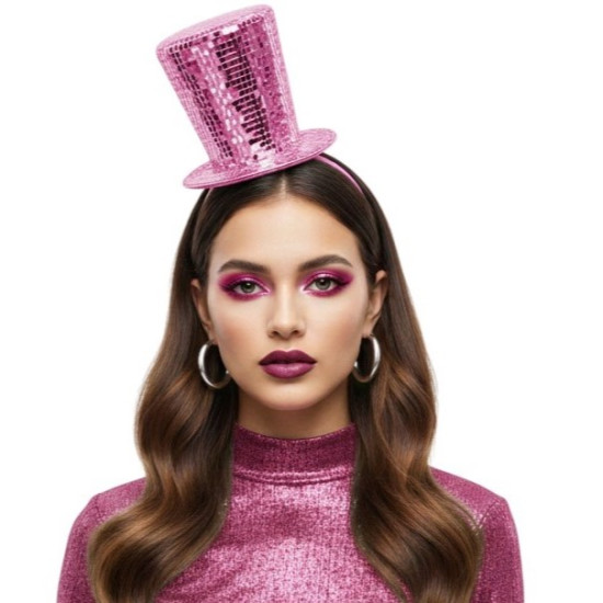 Hot Pink Mirror Mini Top Hat Headband