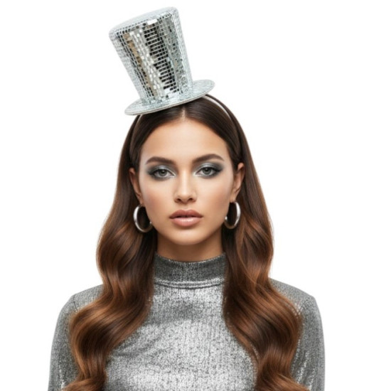 Silver Mirror Mini Top Hat Headband
