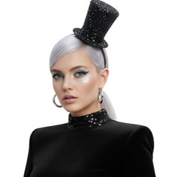 Black Rhinestone Mini Top Hat Headband