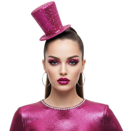 Hot Pink Rhinestone Mini Top Hat Headband