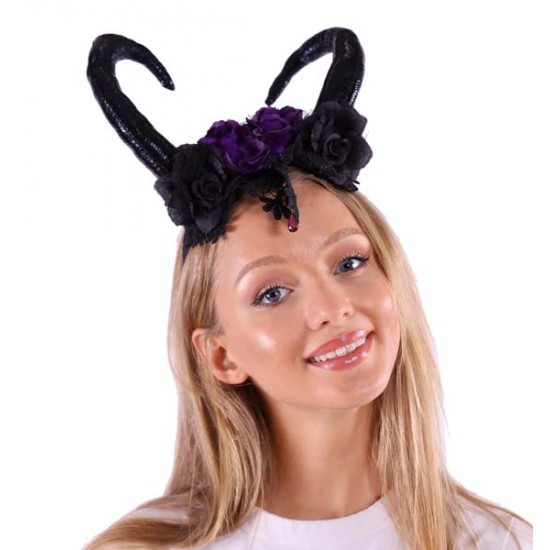 Black Floral Maleficent Horn Headband