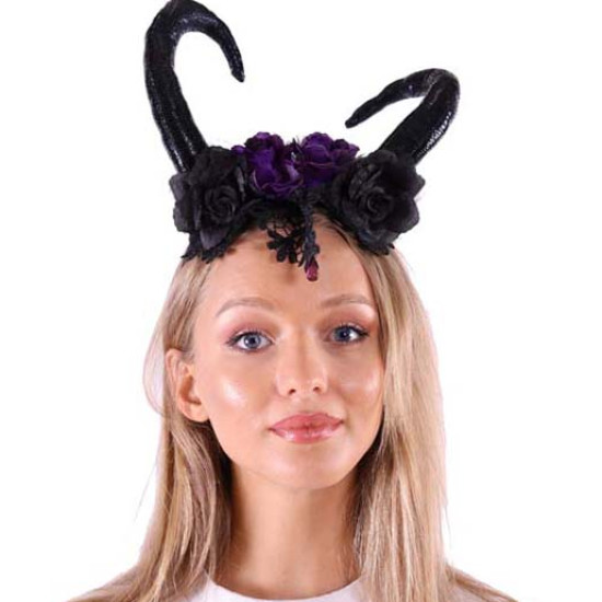 Black Floral Maleficent Horn Headband