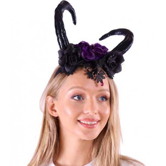 Black Floral Maleficent Horn Headband