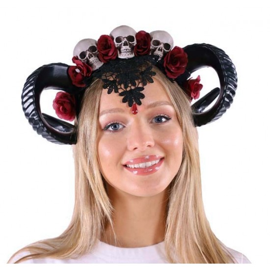 Red Floral Ram Horn Headband
