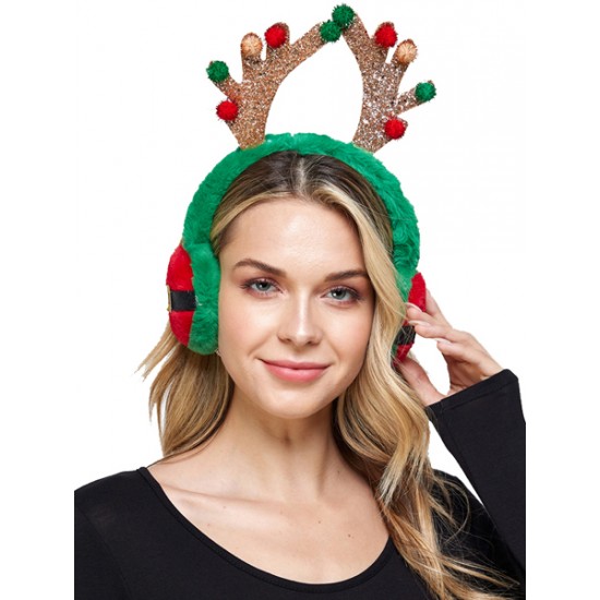Green Christmas Reindeer Antler Earmuffs Green Christmas Reindeer Antler Earmuffs