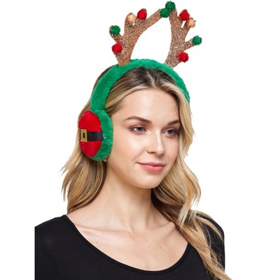 Green Christmas Reindeer Antler Earmuffs Green Christmas Reindeer Antler Earmuffs