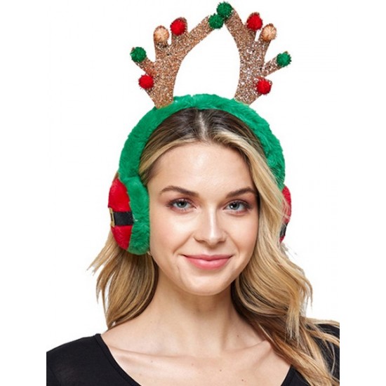 Green Christmas Reindeer Antler Earmuffs Green Christmas Reindeer Antler Earmuffs