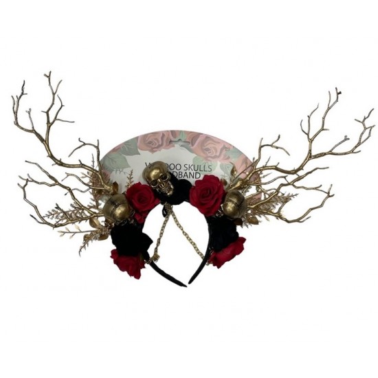 Gold Gothic Antler Skull Rose Headband Gold Gothic Antler Skull Rose Headband