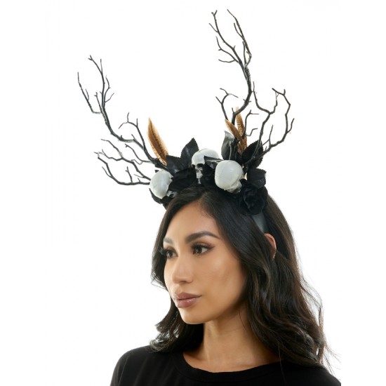 Black Gothic Antler Skull Rose Headband Black Gothic Antler Skull Rose Headband
