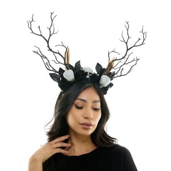 Black Gothic Antler Skull Rose Headband Black Gothic Antler Skull Rose Headband