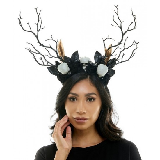 Black Gothic Antler Skull Rose Headband Black Gothic Antler Skull Rose Headband