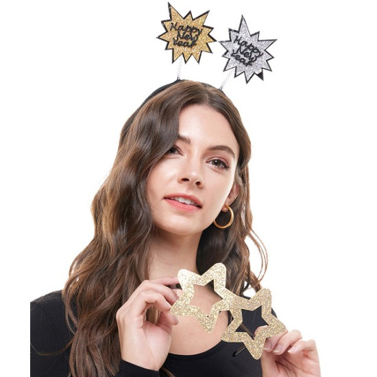 Gold Happy New Year Headband with Glasses