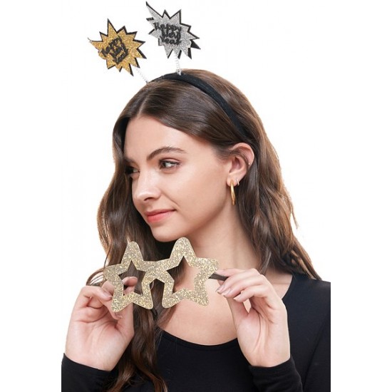 Gold Happy New Year Headband with Glasses