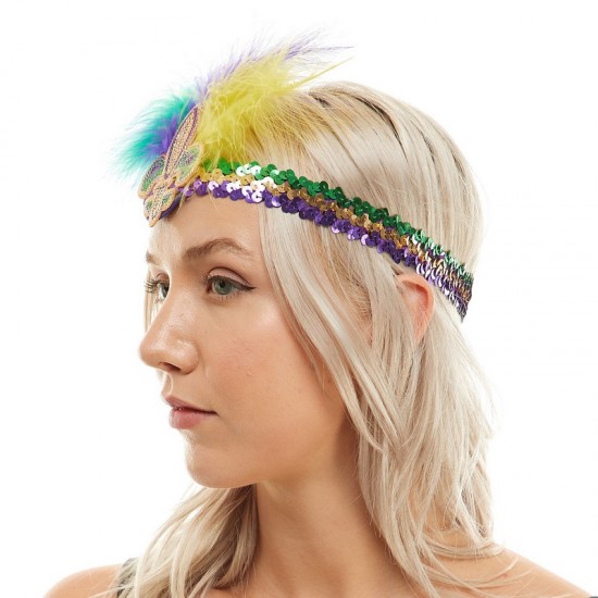 Mardi Gras Sequin Feather Headband